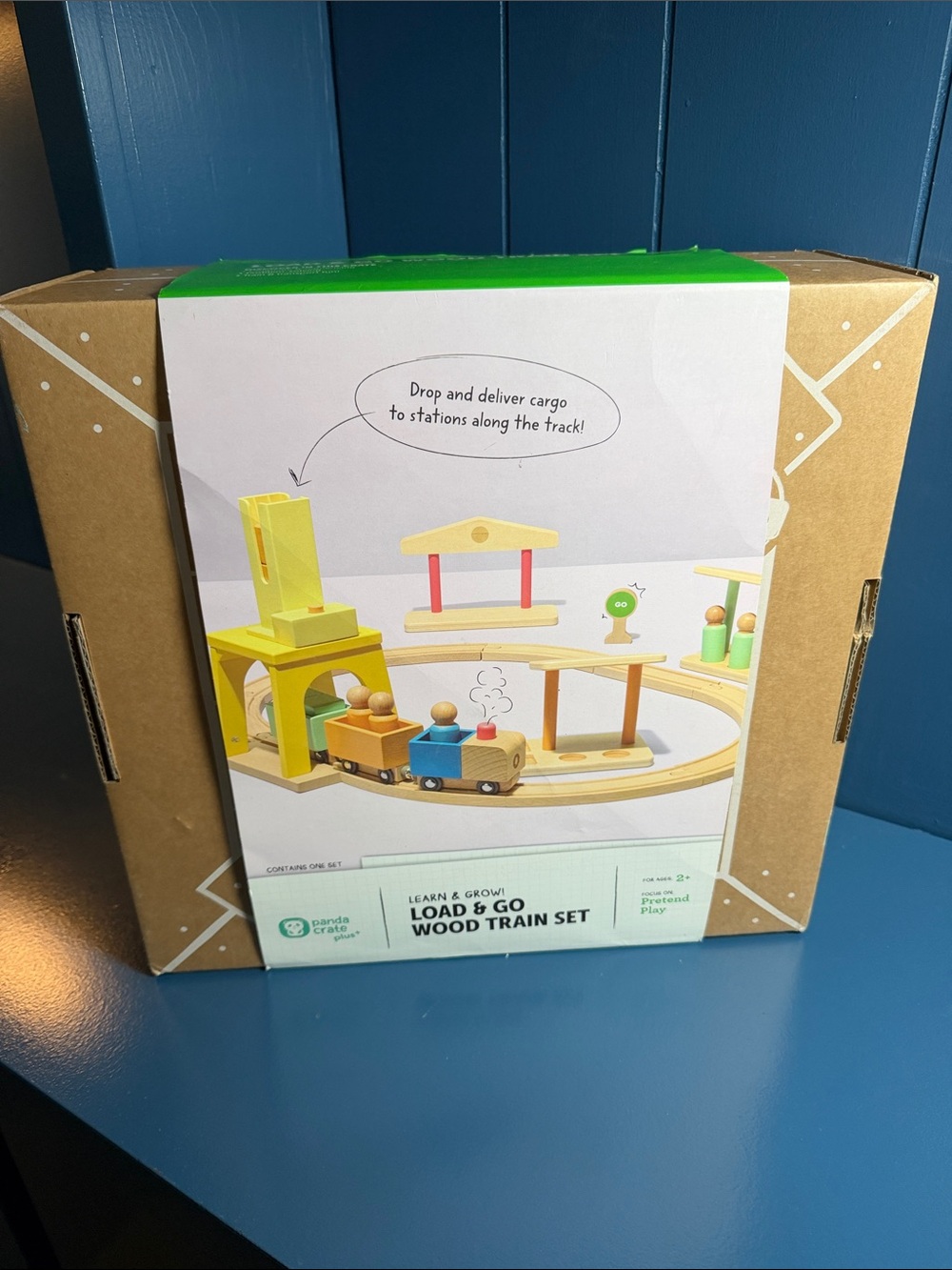 Panda Crate Load & Go Wood Train Set - Yellow/Blue
